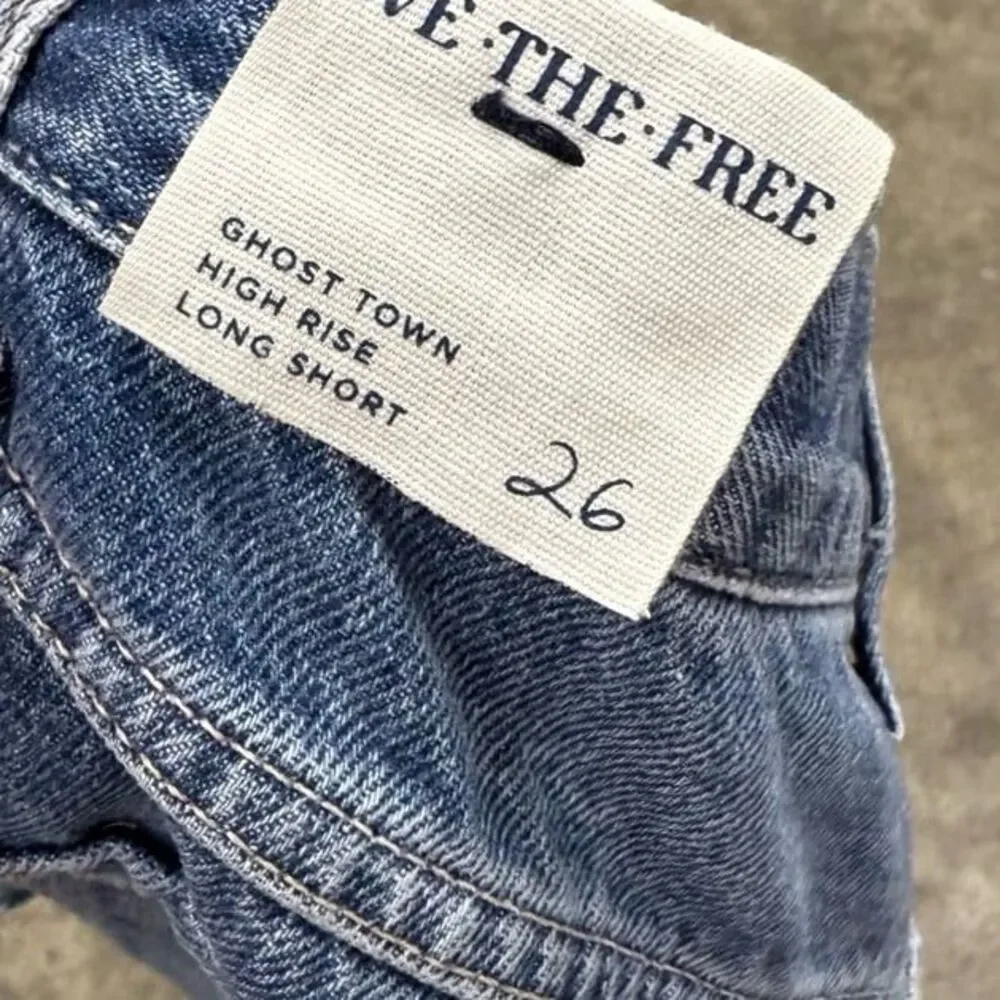 Free People Ghost town high rise long Jean shorts
